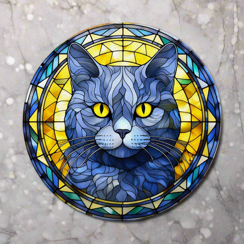 Cat British Shorthair Glass Suncatcher Worktop Saver